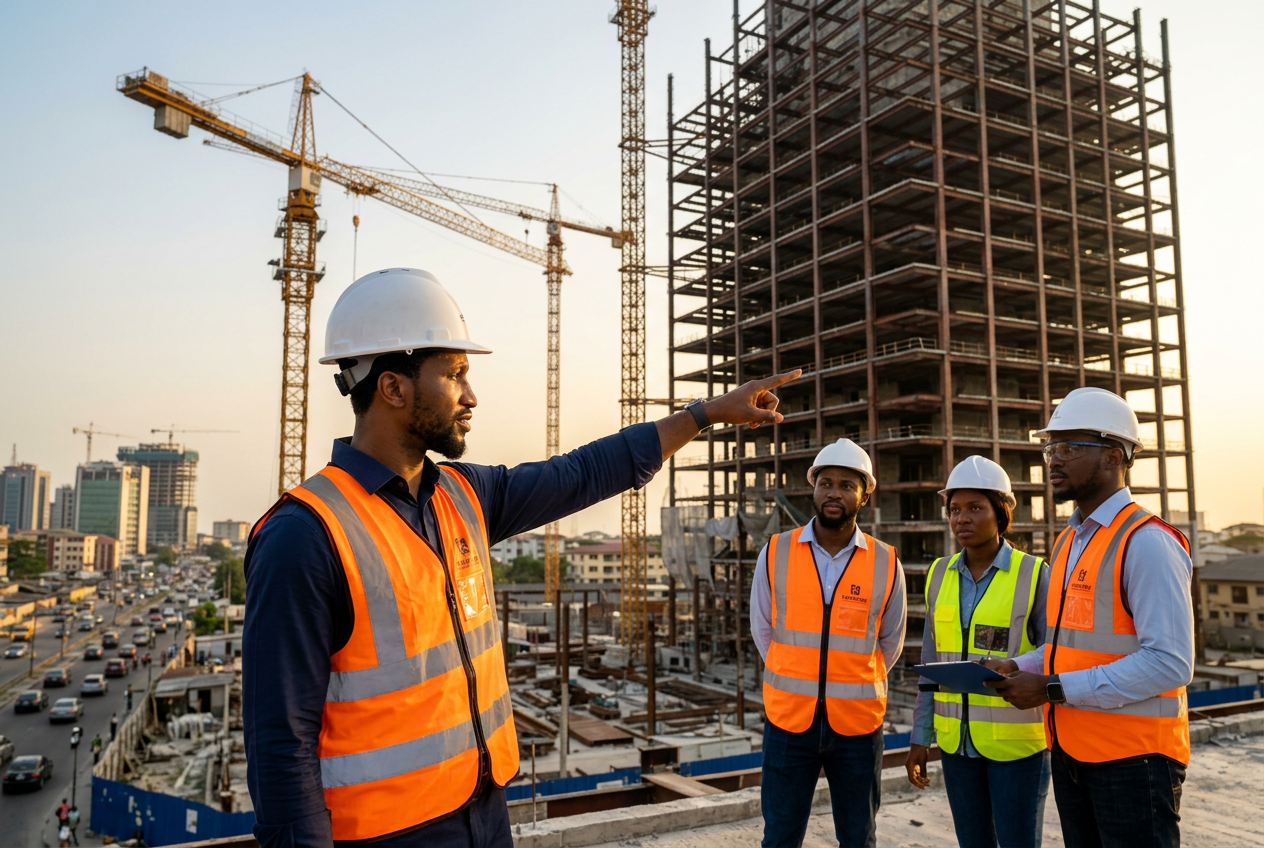 Directing the team on a high-rise project, Lagos.